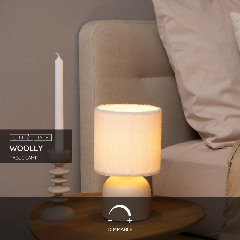 Lucide WOOLLY - Stolná lampa - Ø 16 cm - 1xE14 - Krémová